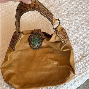 Leatherock Tan Hobo Bag with studded Turquoise Accent